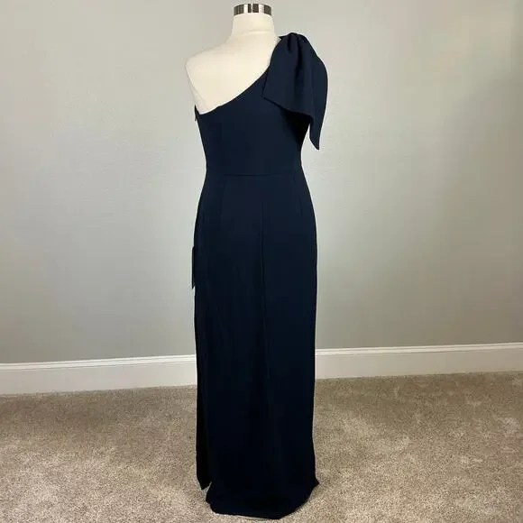Adrianna Papell One Shoulder Long Column Evening Gown Navy Blue Size 16 Dress - Picture 7 of 12